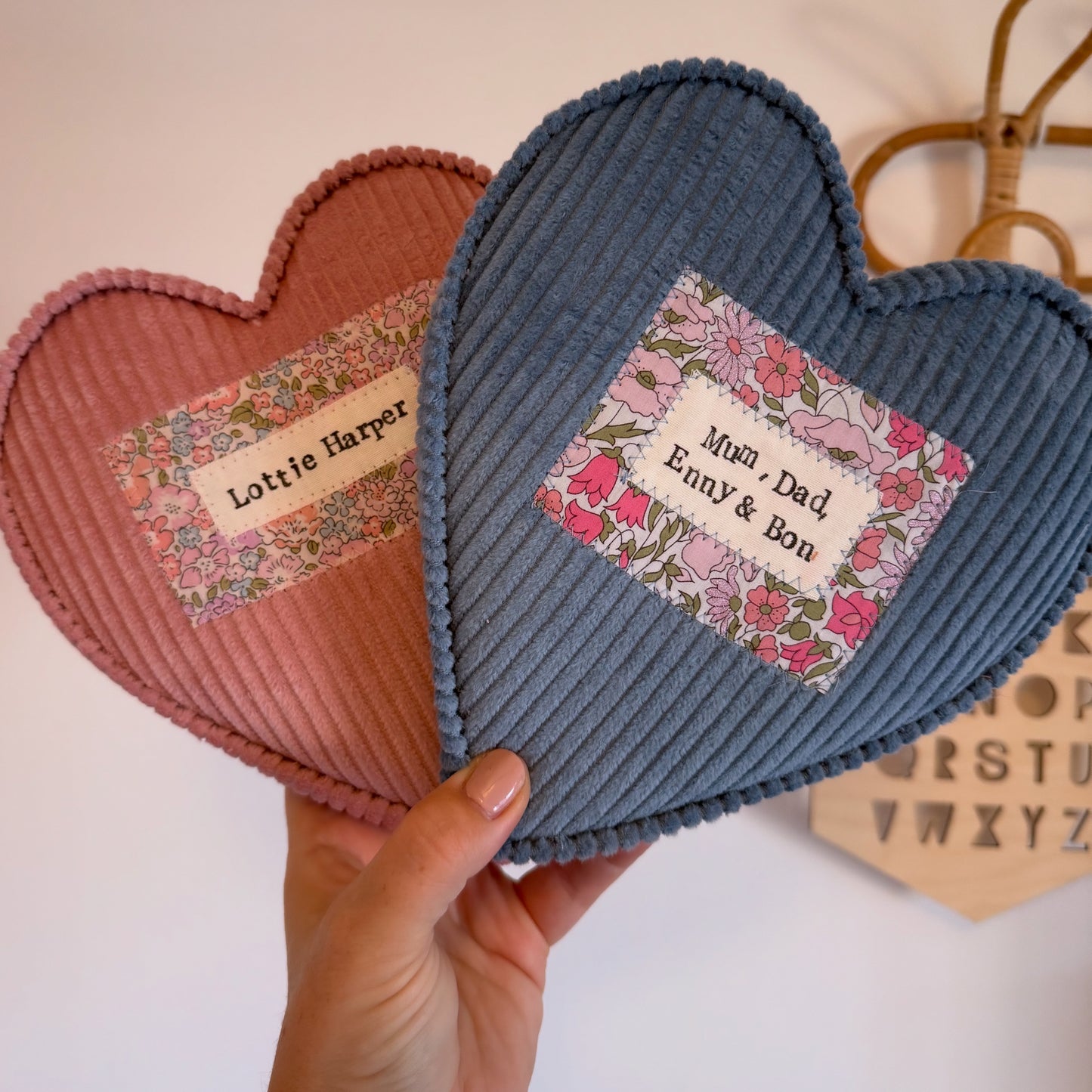 personalised Liberty London initial fabric hearts