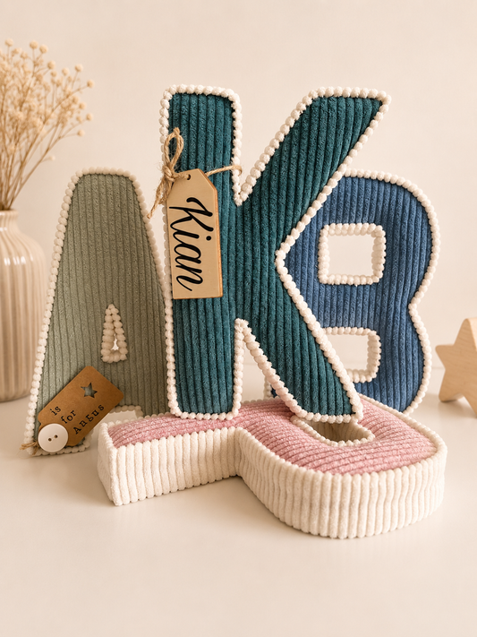 Contrasting trim corduroy letters