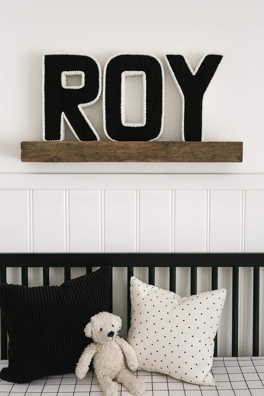 Contrasting trim corduroy letters
