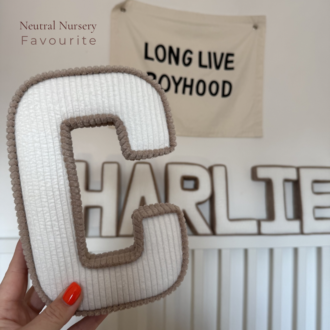 Contrasting trim corduroy letters