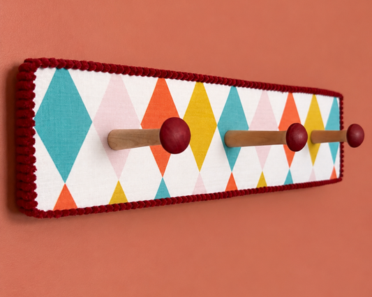 Colourful Harlequin and Scalloped Stripes Peg rack