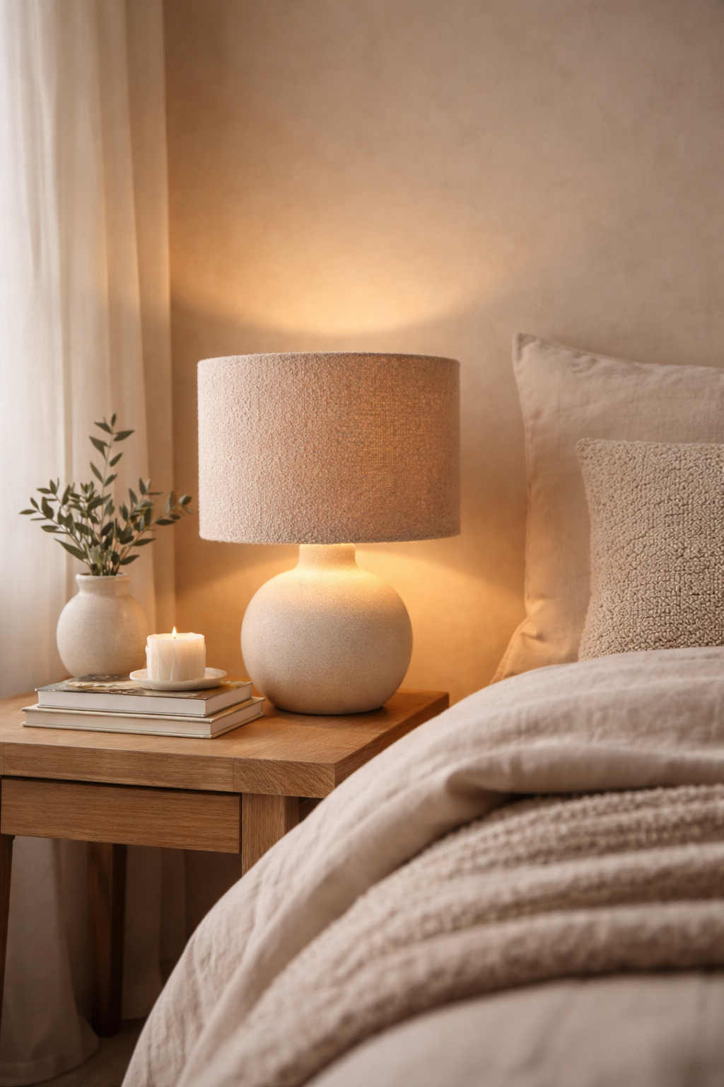 Bouclé lampshades.