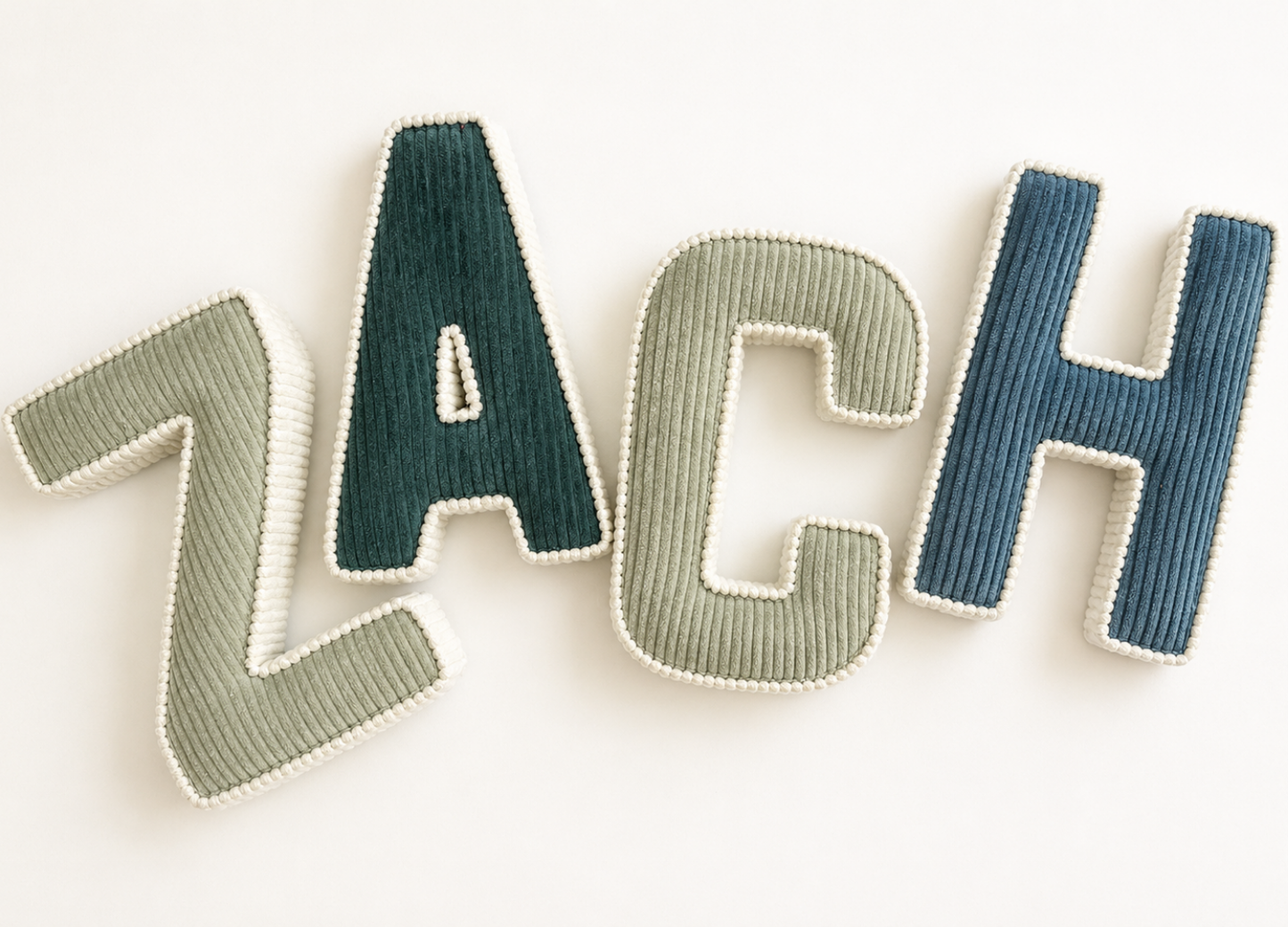 Contrasting trim corduroy letters