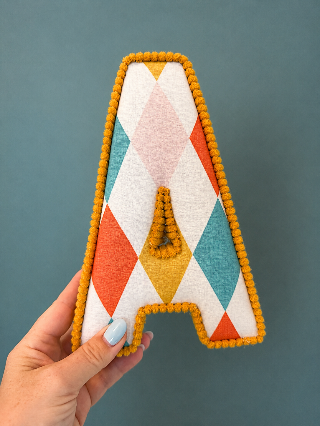 Harlequin and Scalloped colourful fabric letters