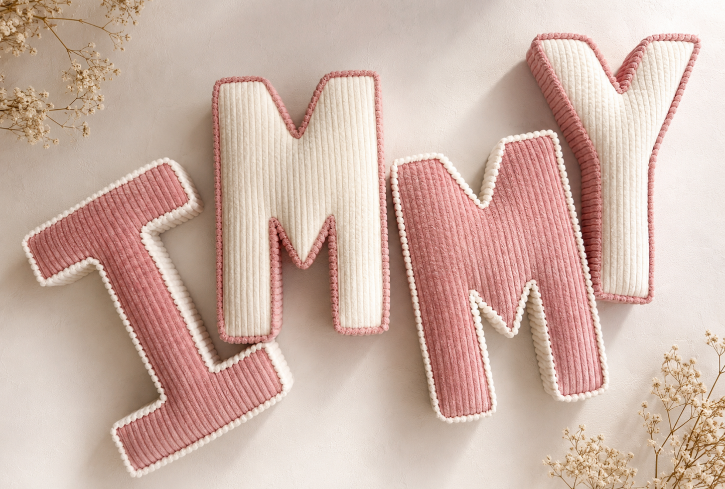 Contrasting trim corduroy letters