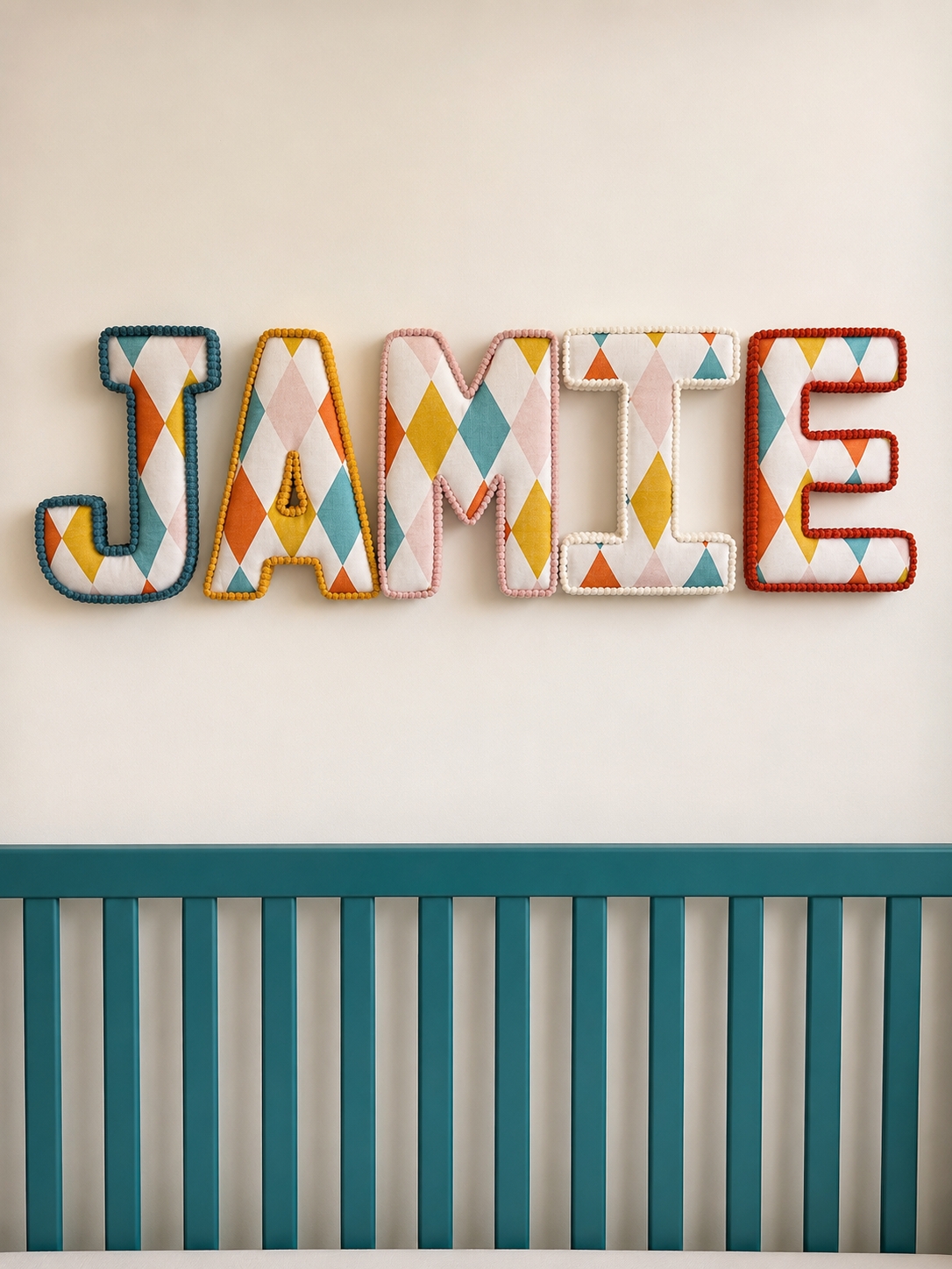 Harlequin and Scalloped colourful fabric letters