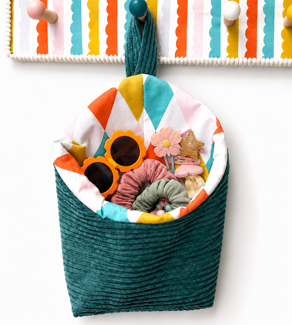 Colourful Harlequin and Scalloped Stripes Peg rack