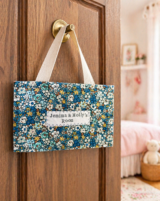 Personalised Kids Door Sign | Liberty Fabric Name Plaque, Nursery Room Hanger