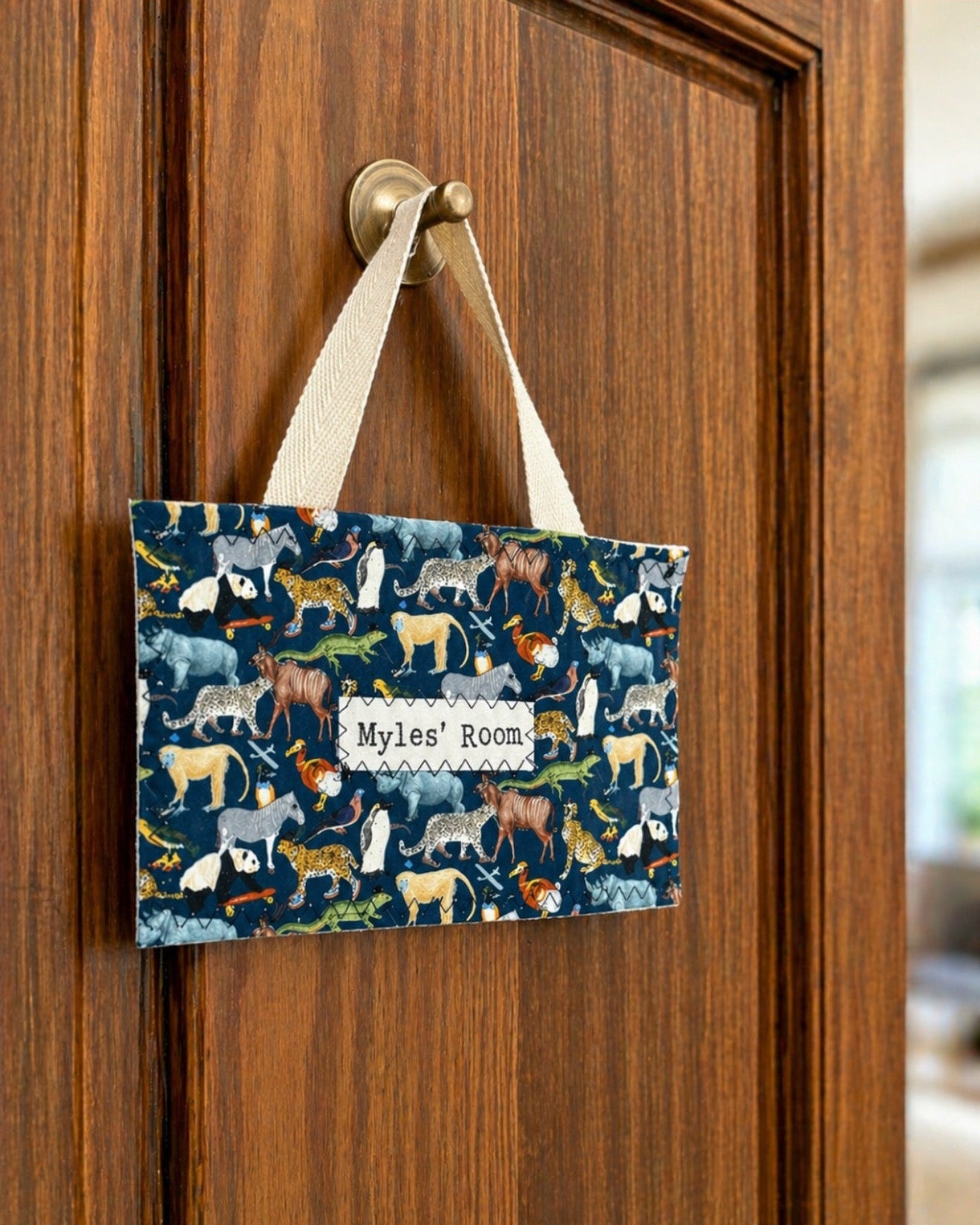 Personalised Kids Door Sign | Liberty Fabric Name Plaque, Nursery Room Hanger