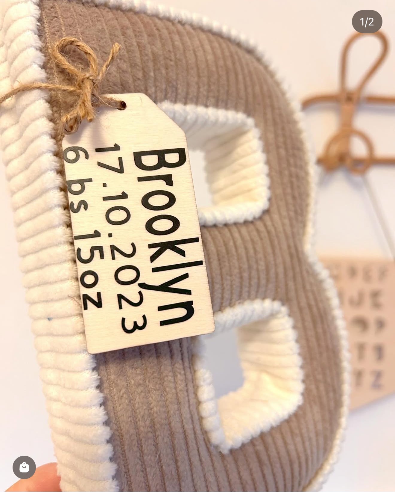 Contrasting trim corduroy letters