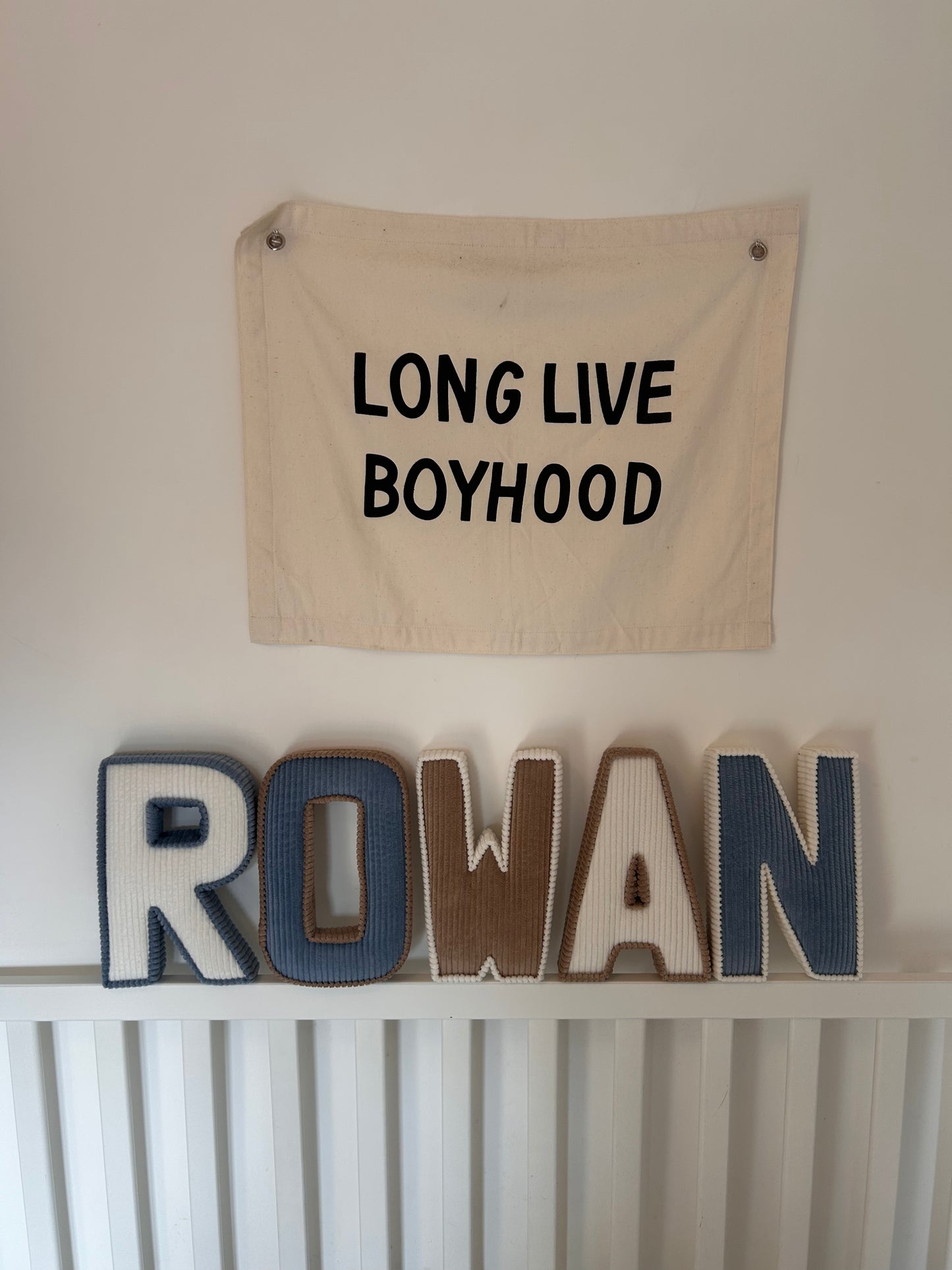Contrasting trim corduroy letters