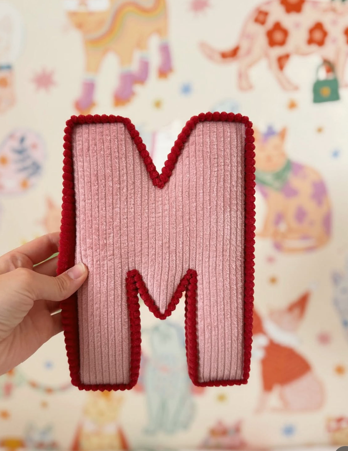 Contrasting trim corduroy letters