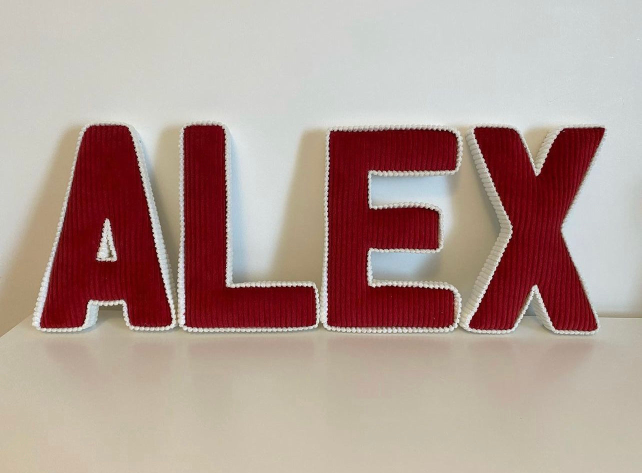 Contrasting trim corduroy letters