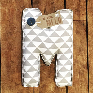 Grey geometric triangles fabric letter