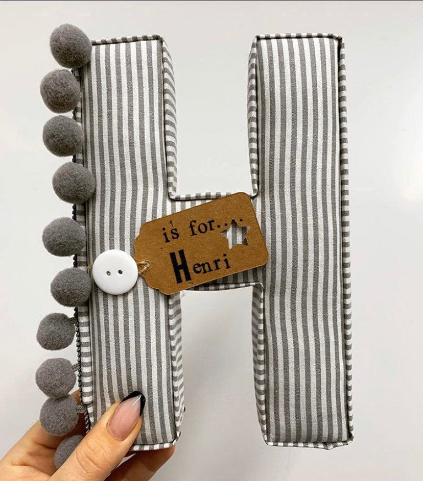 Grey pin striped pompom fabric letter grey