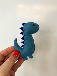 Personalised blue fabric letter with felt dinosaur