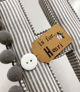 Grey pin striped pompom fabric letter grey