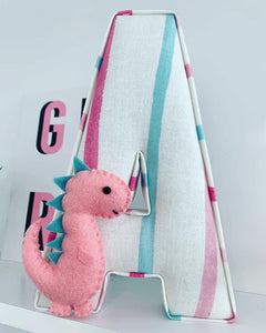 Personalised felt dinosaur pink fabric letter