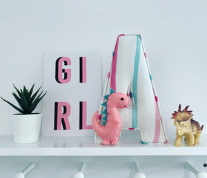 Personalised felt dinosaur pink fabric letter