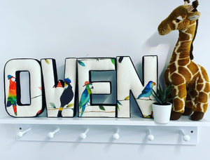 Personalised wall art toucan talk jungle birds fabric letters