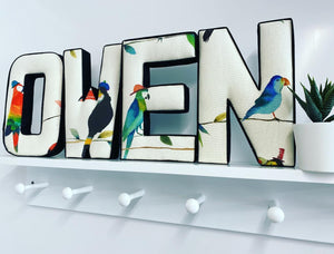 Personalised wall art toucan talk jungle birds fabric letters