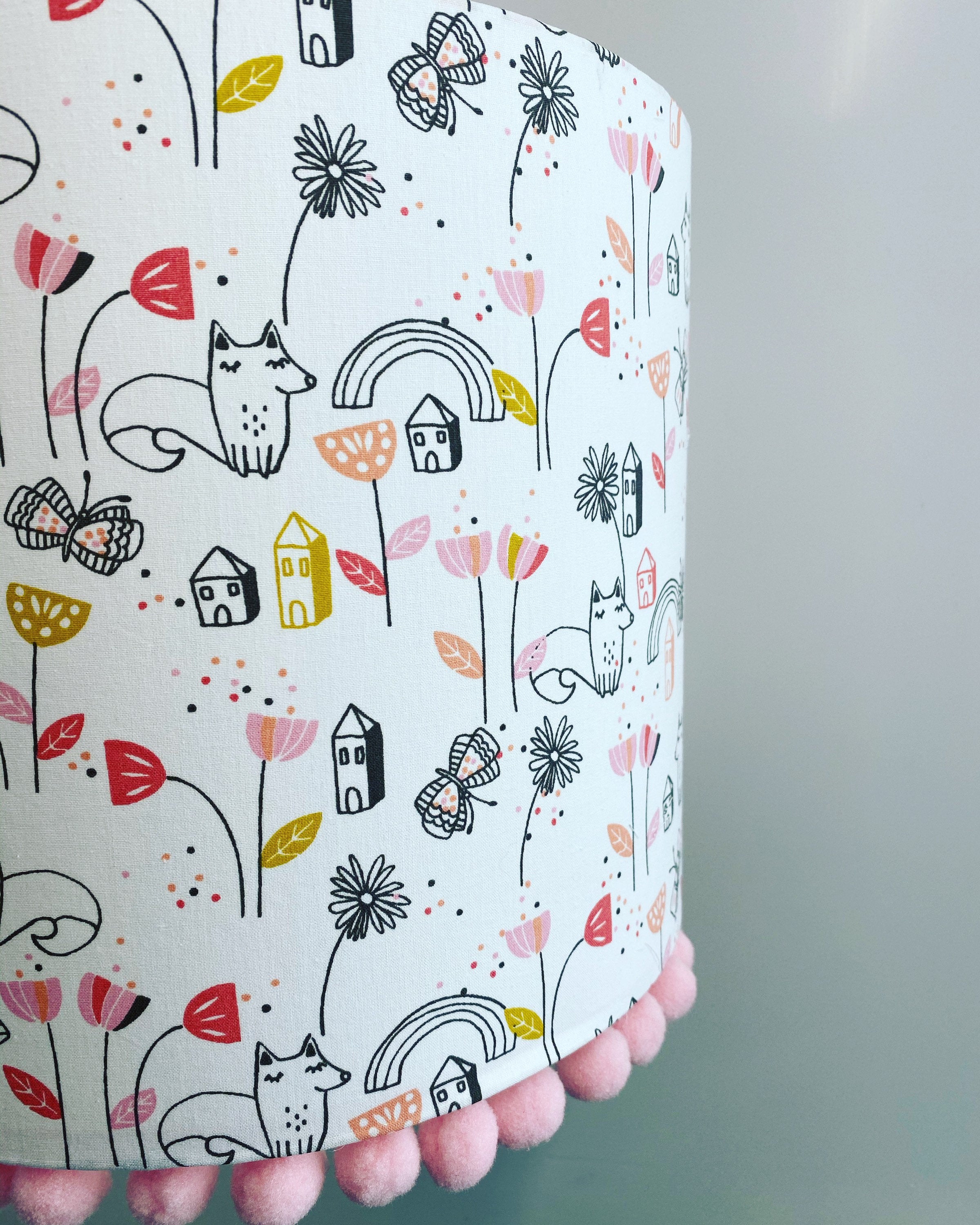 Fox grove baby pink white grey pompom lampshade