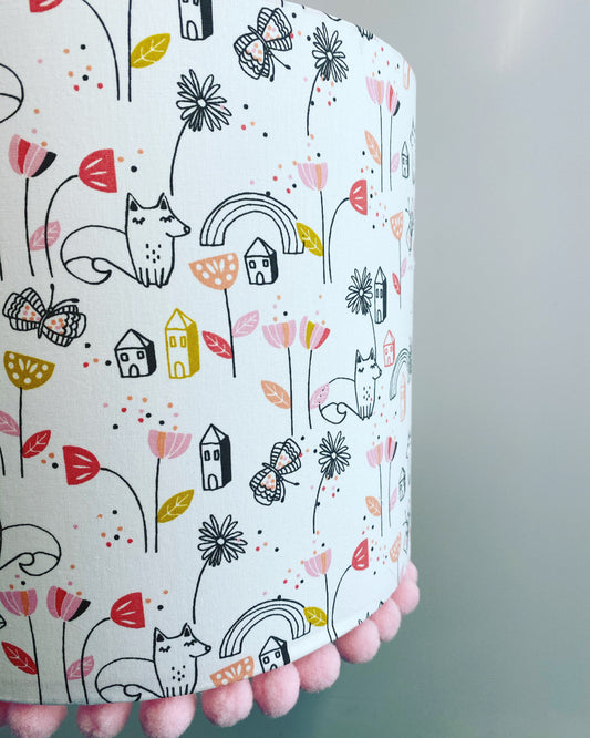 Fox grove baby pink white grey pompom lampshade