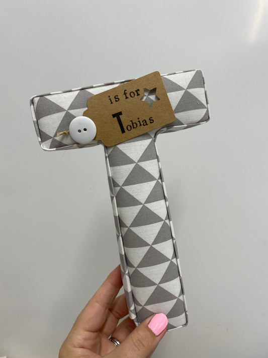 Grey geometric triangles fabric letter