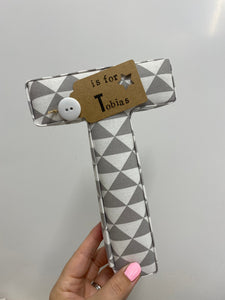 Grey geometric triangles fabric letter