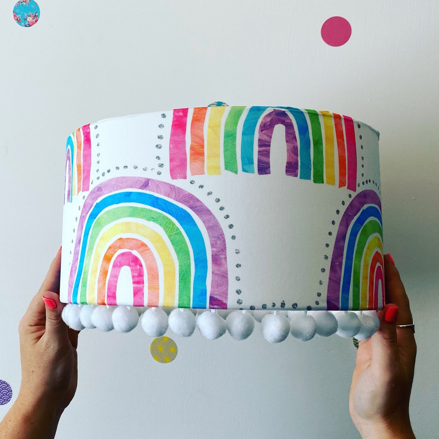 Rainbow Pompom bright lampshades.