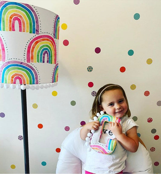 Rainbow Pompom bright lampshades.