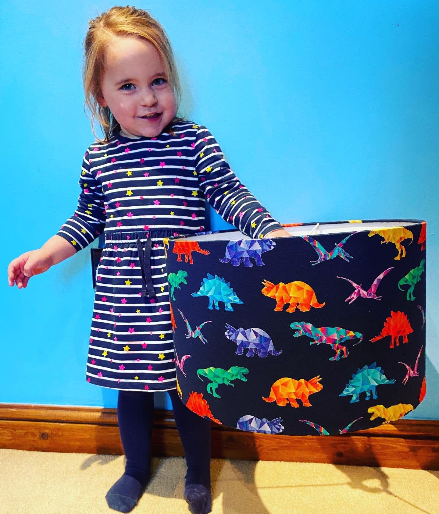 Bright geometric dinosaur lampshades