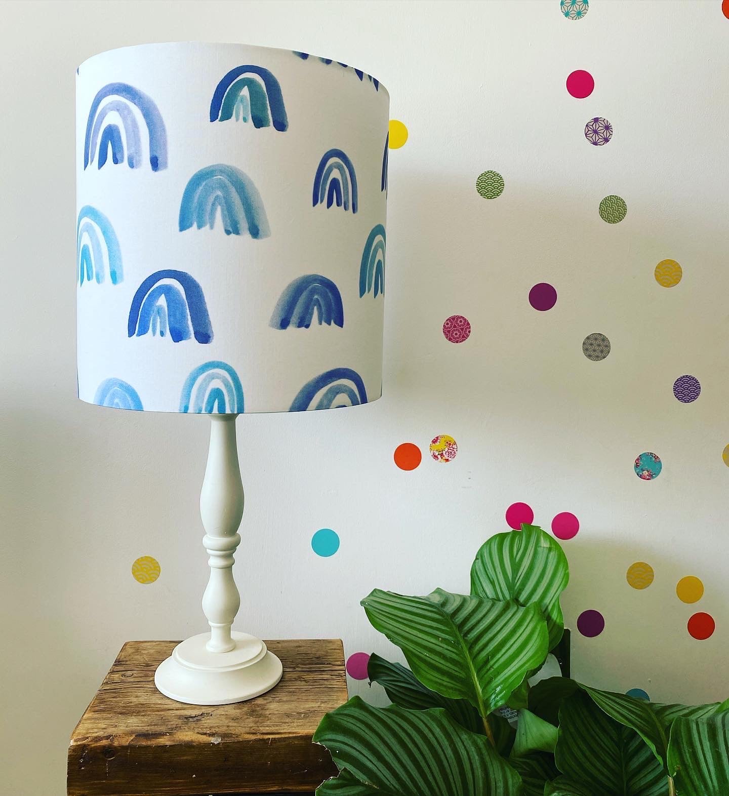 Cool blues rainbow Pompom bright lampshades.