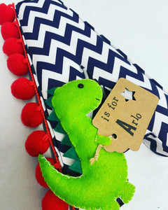 Personalised felt dinosaur navy fabric letters nursery wall art