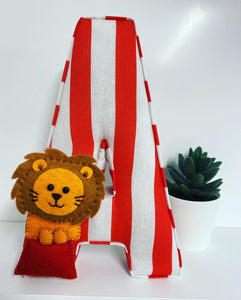 Personalised circus fabric letter with felt character
