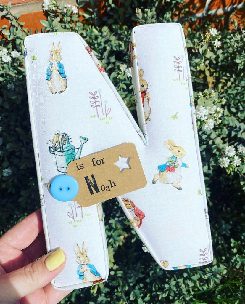 Beatrix potter fabric pompom letter.